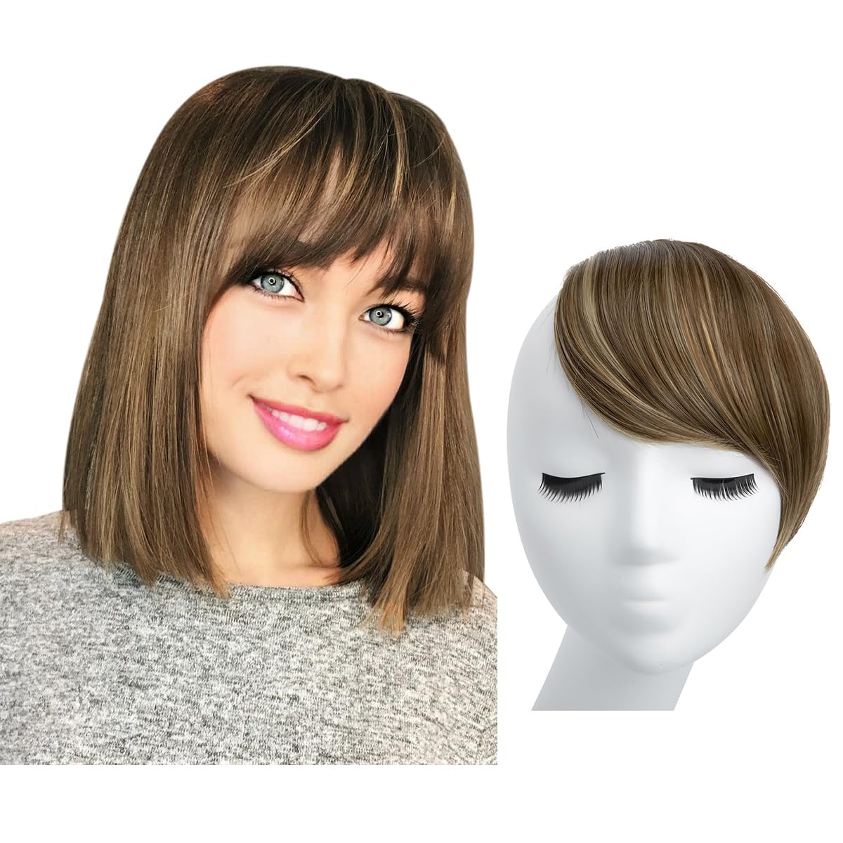 Brunette Ash Blonde Clip-in Bangs