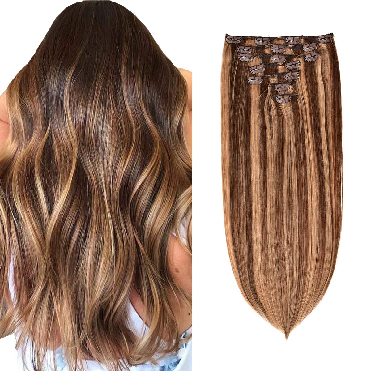Luxora™ Chocolate Brown/Light Blonde Clip-In Hair Extensions