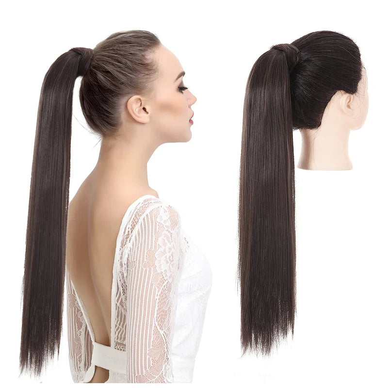 Luxora™ Extensii de Păr Tip Coadă de Cal Negru-Maro