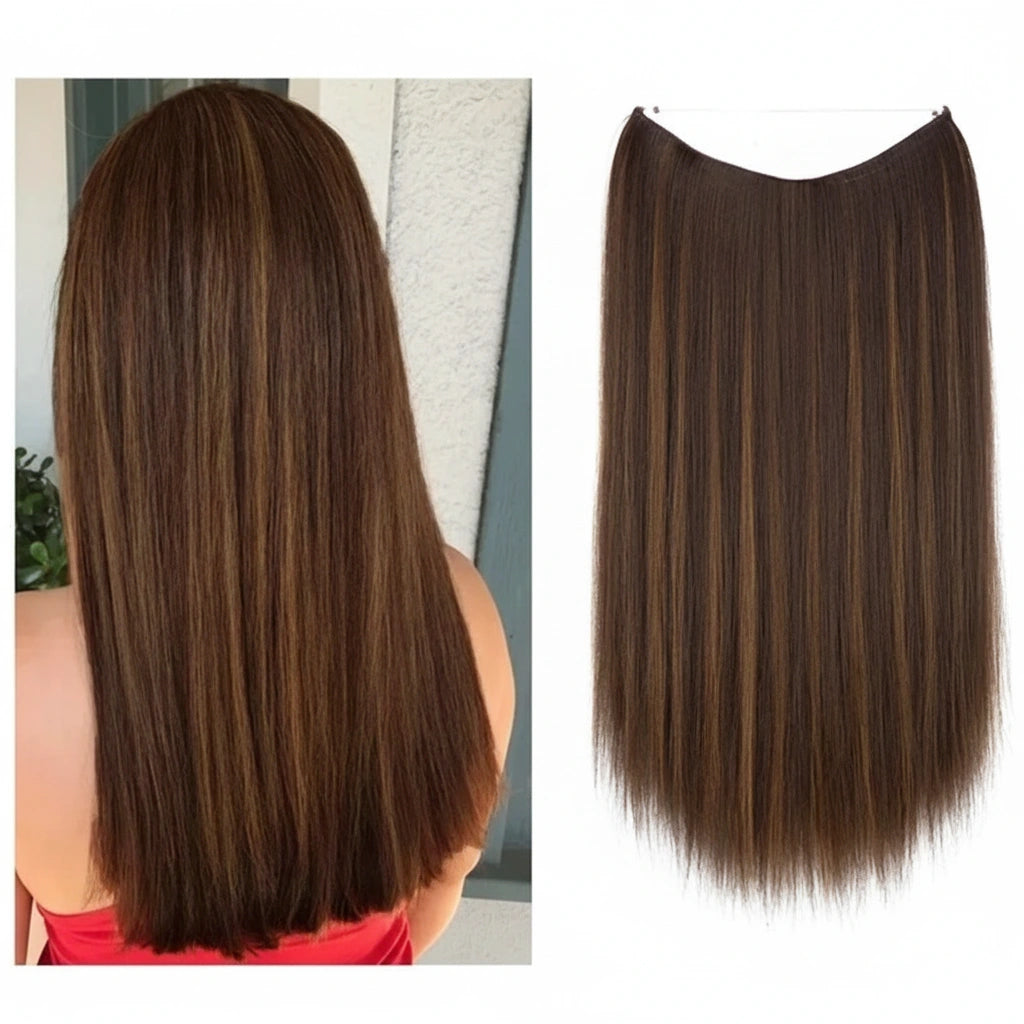 Luxora™ Halo Chestnut Brown Straight Hair Extensions