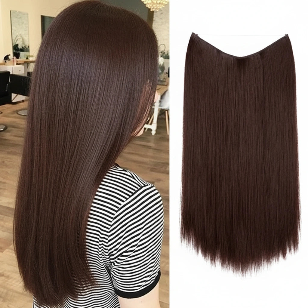 Luxora™ Halo Dark Auburn Straight Hair Extensions