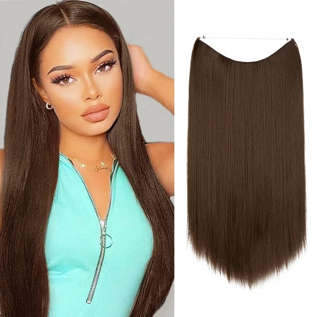 Luxora™ Halo Golden Brown Straight Hair Extensions