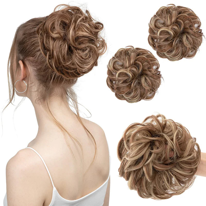 Luxora™ Χρυσό Καφέ / Σφαιρικά Ξανθά-Σταχτί Hair Buns (2 Τεμάχια)