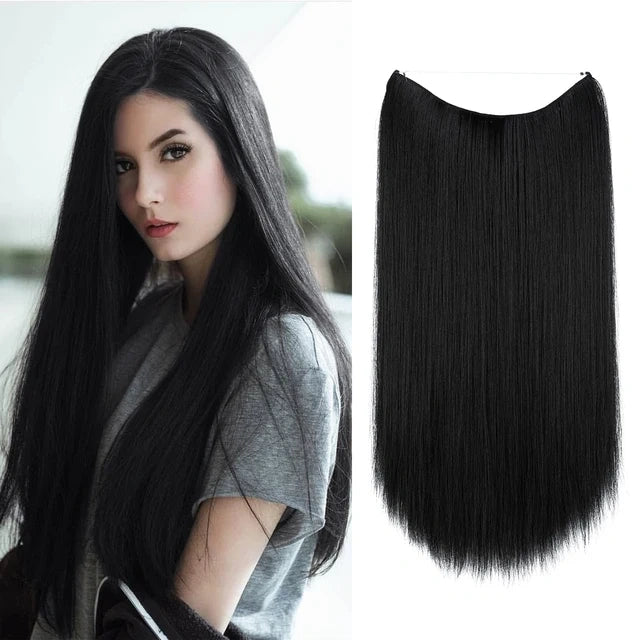 Luxora™ Halo Jet Black Straight Hair Extensions