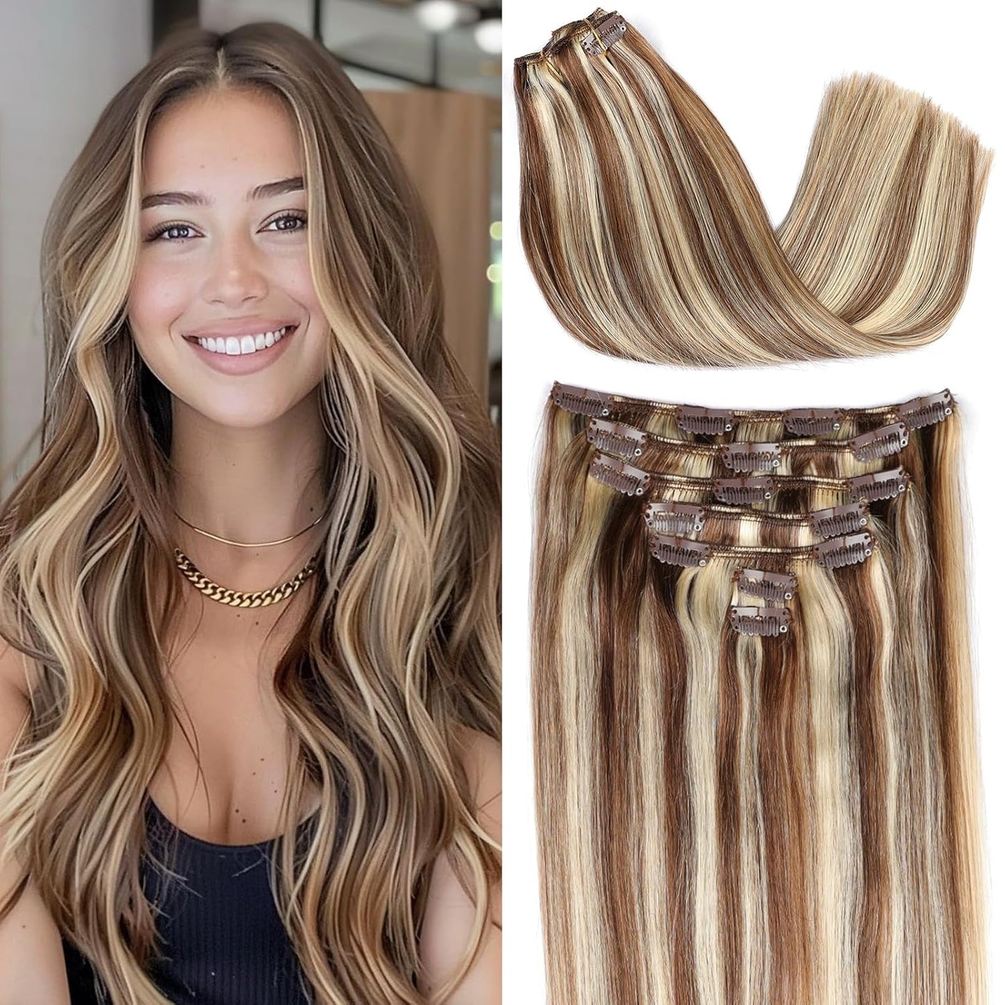 Luxora™ Balayage Chocolate Brown to Honey Blonde Clip-In Hair Extensions