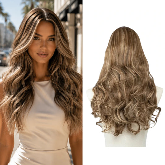 Luxora™ Wavy Brown Ash Blonde Clip-In Hair Extensions