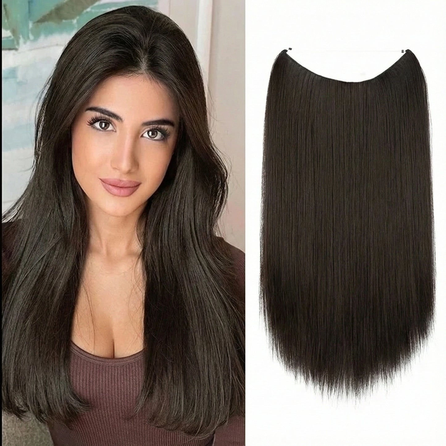 Luxora™ Halo Black Brown Straight Hair Extensions